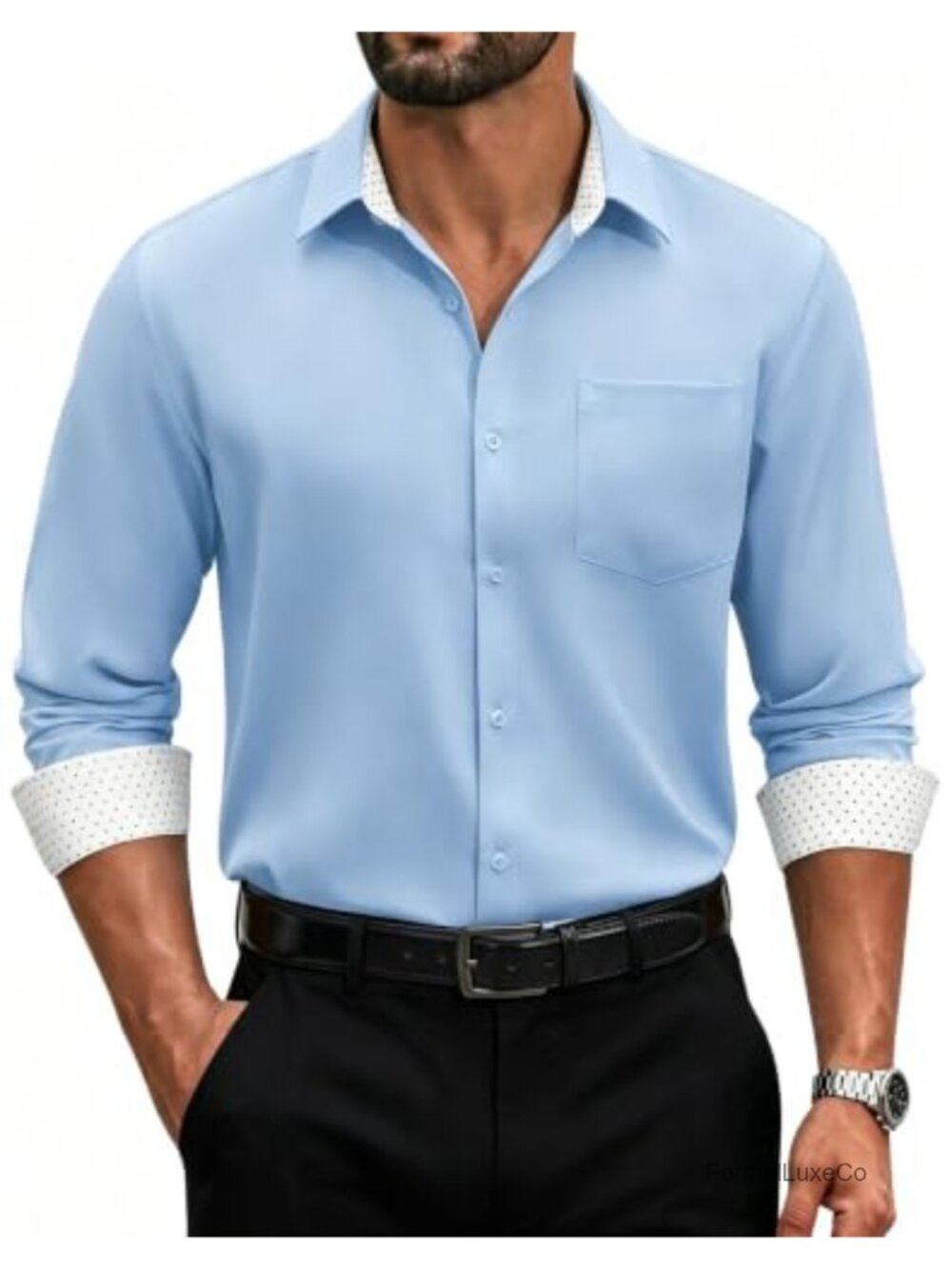 Men's Stretch Long Sleeve Button Down Dress Shirt Regular Fit